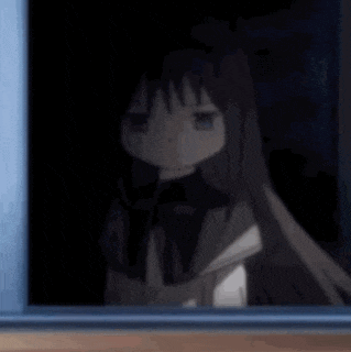a cartoon character is looking out of a window at night .