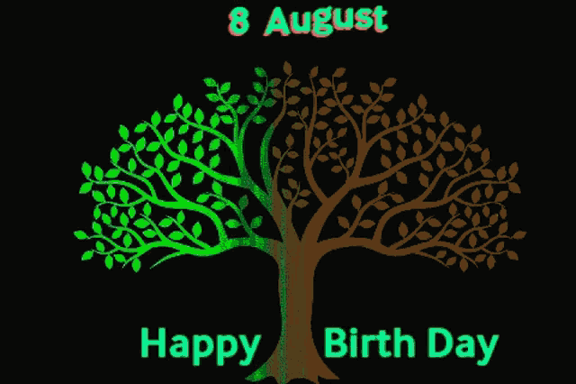 a green and yellow tree on a black background with the words " happy birth day "