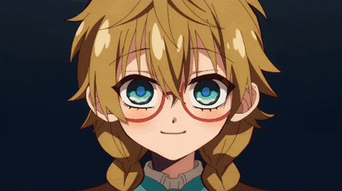 a girl with blonde hair and blue eyes is wearing glasses and braids