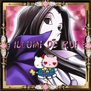 a picture of a girl with long hair and a hello kitty in a frame