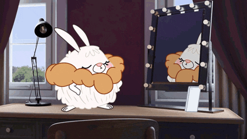 a cartoon rabbit is looking at itself in the mirror