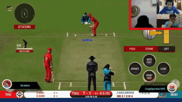 a screenshot of a cricket game shows a player attacking