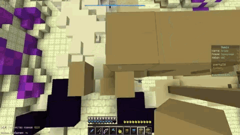 a screenshot of a minecraft game shows a purple and white area