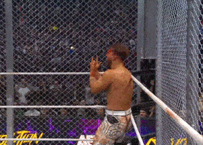 a man in a wrestling ring with a crowd behind him and a sign that says ae on it