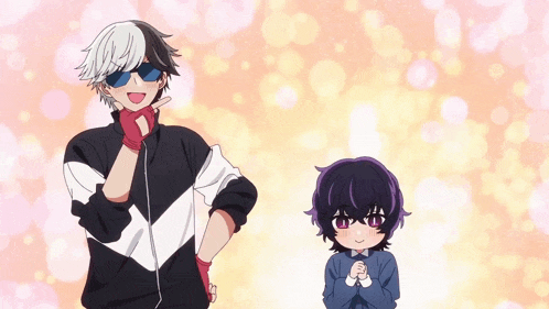a man and a little girl are standing next to each other and one of them is wearing sunglasses