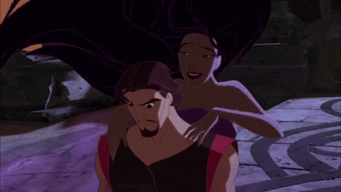 a cartoon of a man and a woman with purple hair and red eyes