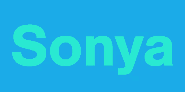 a blue background with the name sonya in green letters