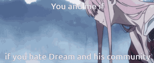 a cartoon of a girl with the words you and me if if you hate dream and his community