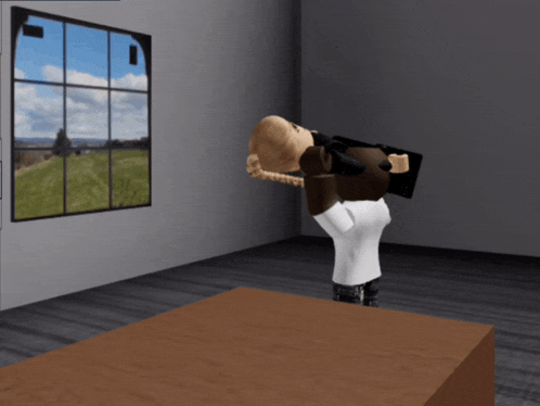 a computer generated image of a person standing in front of a window holding a gun