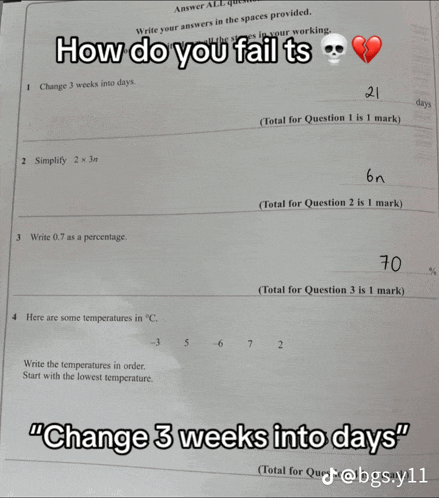 a piece of paper that says how do you fail ts