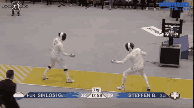 a video of a fencing match between hun siklosi g. and steffen b. suisse