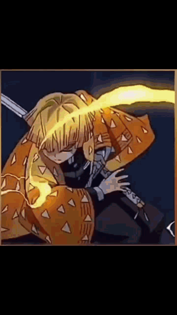 a cartoon character is holding a sword with a yellow light coming out of his hand .