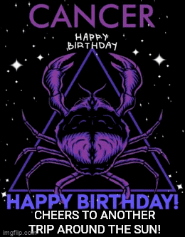 a cancer birthday card with a purple crab on it