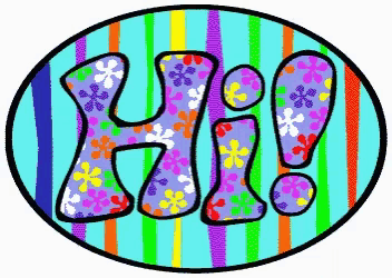 a colorful sign that says hi on a blue background