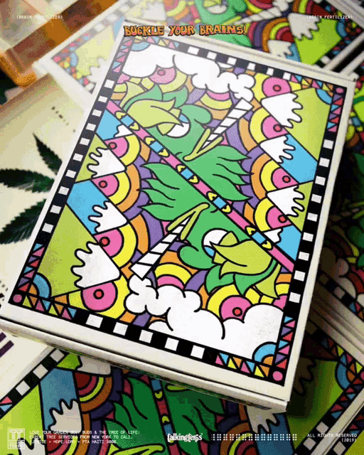a colorful poster with the words buckle your brains written on it