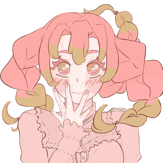 a drawing of a girl with a braided hair and hearts on her face