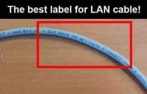 a picture of a lan cable that says cut here to activate firewall