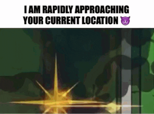 a cartoon of a person approaching their current location with a purple devil emoji .