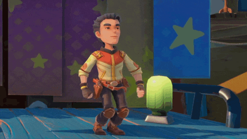 a cartoon character is holding a green lantern in his hand