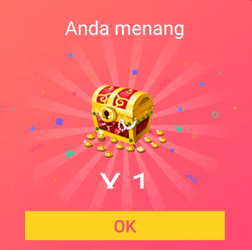 a treasure chest is surrounded by gold coins and the words anda menang above it