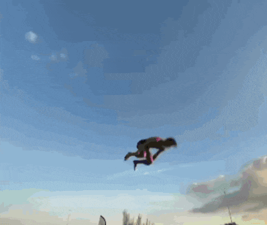 a person is doing a trick in the air with a crowd watching