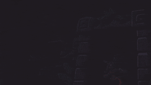 a cartoon character with purple hair is standing in a dark room