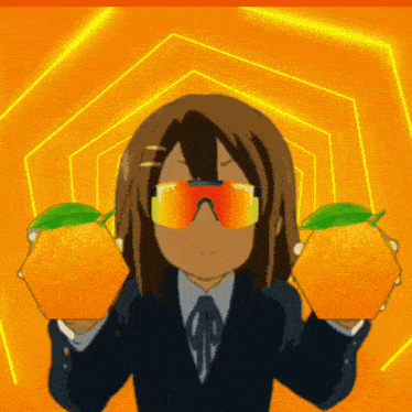 a girl wearing a pair of pittsburgh sunglasses holds two oranges