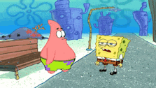 spongebob and patrick are standing next to each other