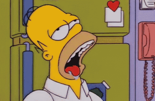 a cartoon of homer simpson with his mouth open and a heart in the background