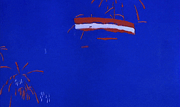 a red white and blue american flag is painted on a blue surface