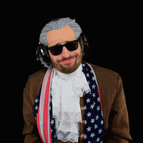 a man wearing a wig and sunglasses has the word maybe on the bottom