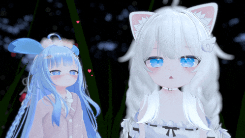 a girl with white hair and blue eyes is standing next to a girl with blue hair