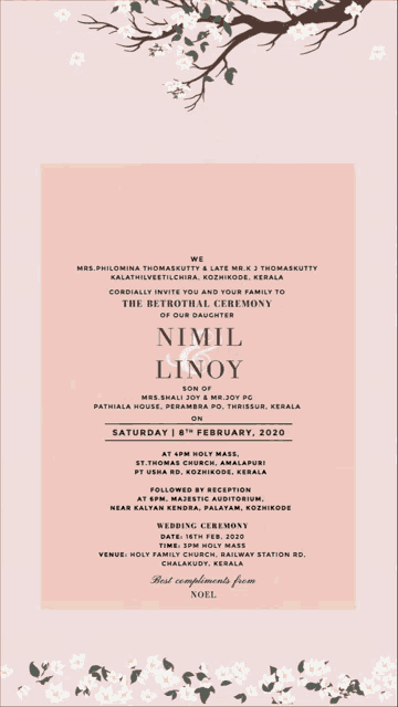 a wedding invitation for a bride and groom named nimil
