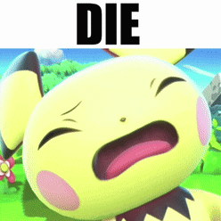 a picture of a yellow cartoon character with the word die above it