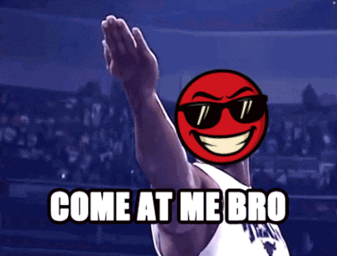 a basketball player wearing sunglasses and a smiley face with the words come at me bro
