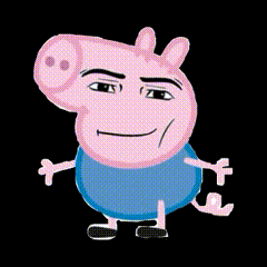 a cartoon of a pig with a blue shirt on