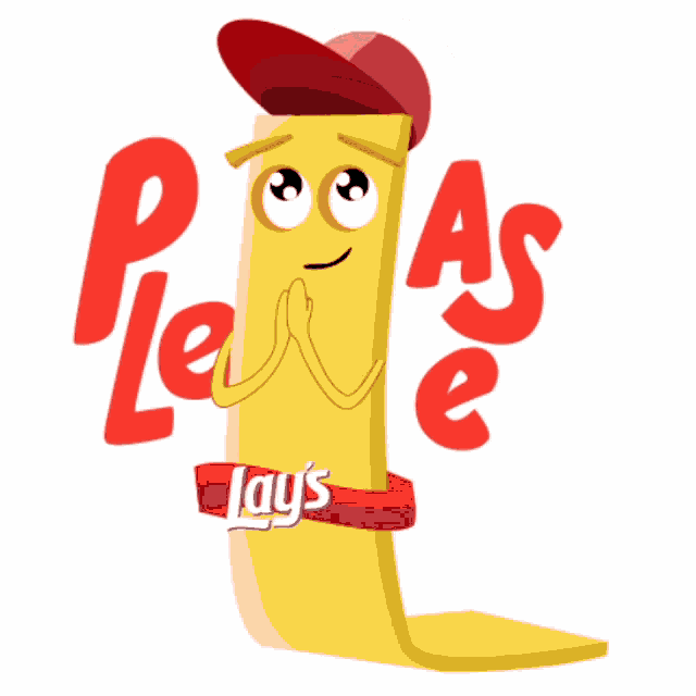 a cartoon illustration of a yellow item with a red hat and a red ribbon that says lay 's on it