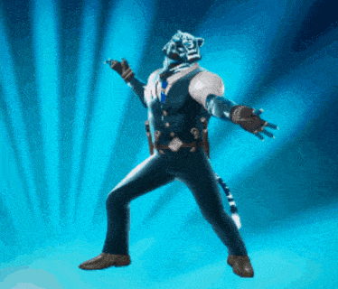 a man in a suit with a tiger head on his head