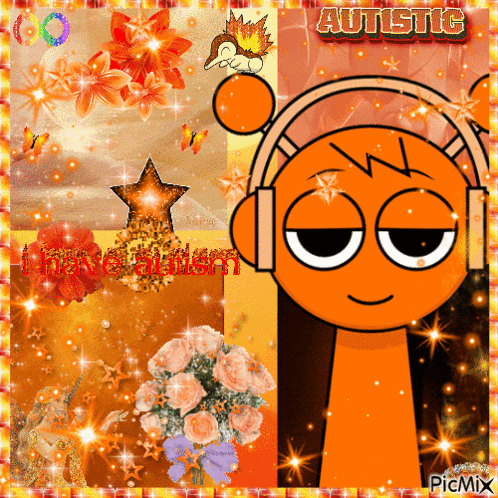 a picture of a cartoon character with headphones and the words autistic on the bottom