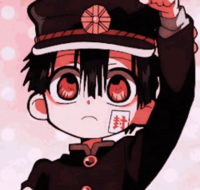 a cartoon character with a sticker on his face that says " 封 "