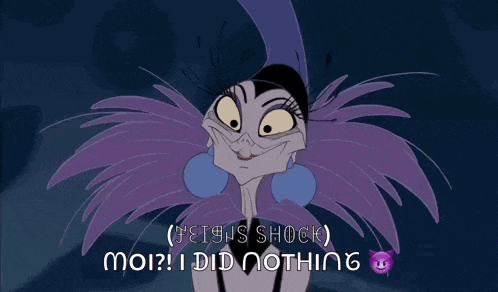 a cartoon character with the words " heights shock moi ! i did nothing " on the bottom