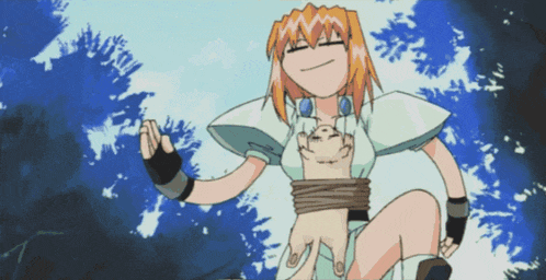 a cartoon of a girl holding a small animal