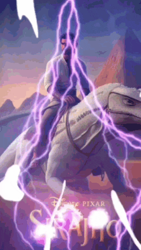 a man riding a horse with lightning coming out of his face