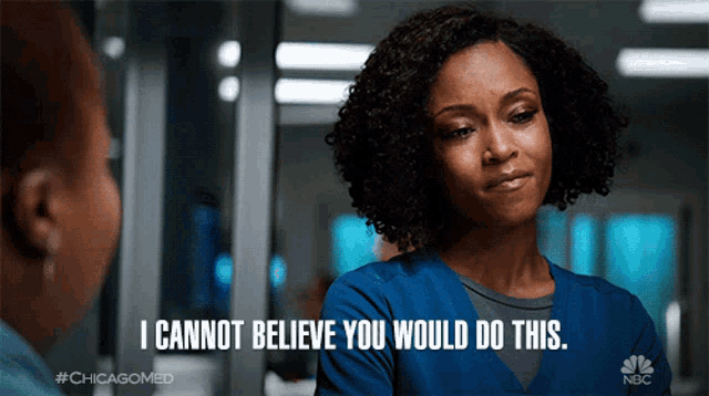 a woman with curly hair says i cannot believe you would do this while talking to another woman