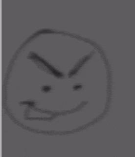 a black and white drawing of an angry face with a smile on it
