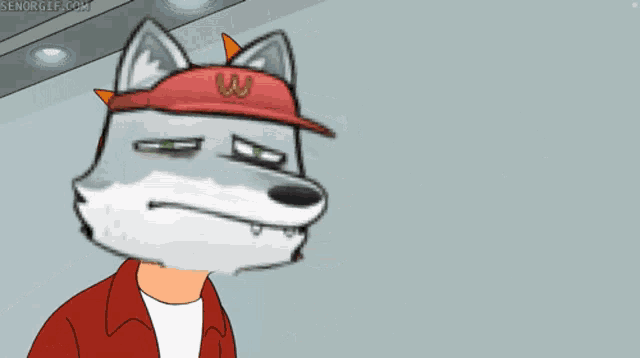 a cartoon of a wolf holding a bunch of money with the words shut up and below him
