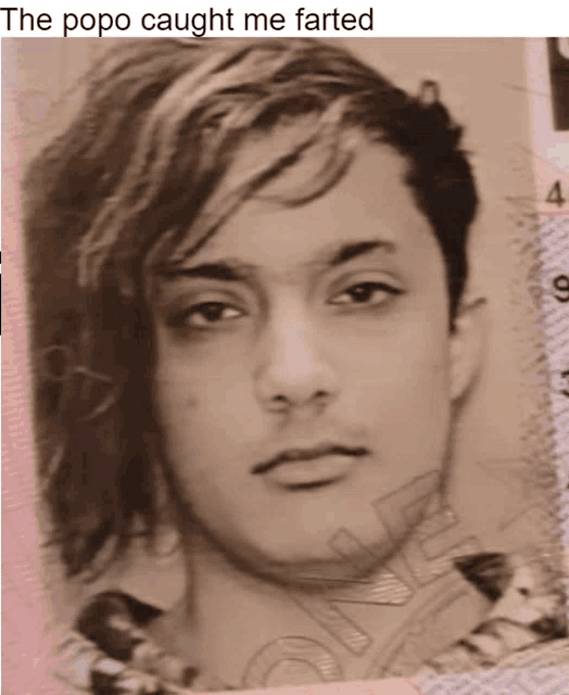 a black and white photo of a young man with a caption that says the popo caught me farted