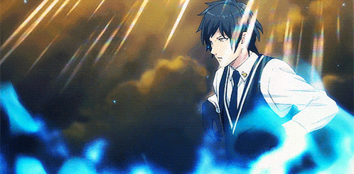 a man in a suit and tie is surrounded by blue light
