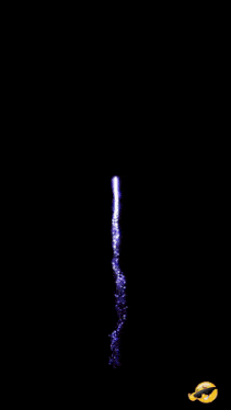 a blue and white fireworks display with a yellow dolphin on the bottom right