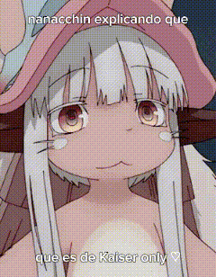 a cartoon of a girl with long white hair and a hat with the words nanacchini explicando que que es de kaiser only